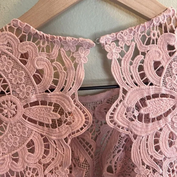 BHLDN Rosaline Dress Size Small Light Pink Lace Cutout Mini Lilac Occasion - Picture 6 of 11